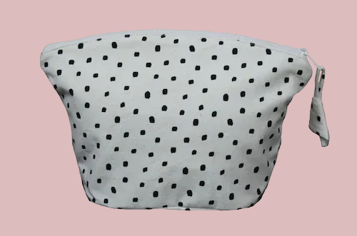 Black cotton canvas cosmetic and travel pouch