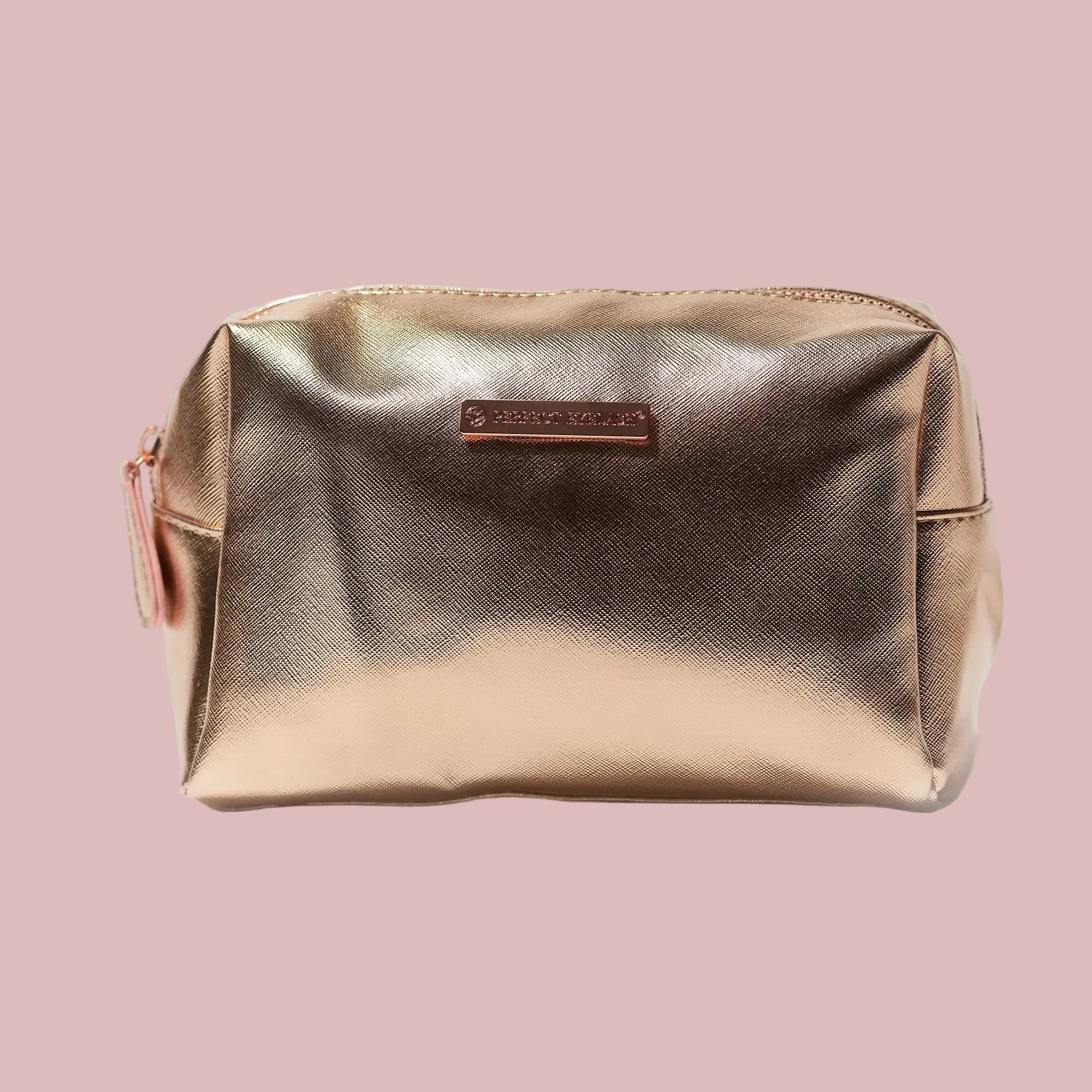 Rose gold make-up bag for beauty essentials and travel