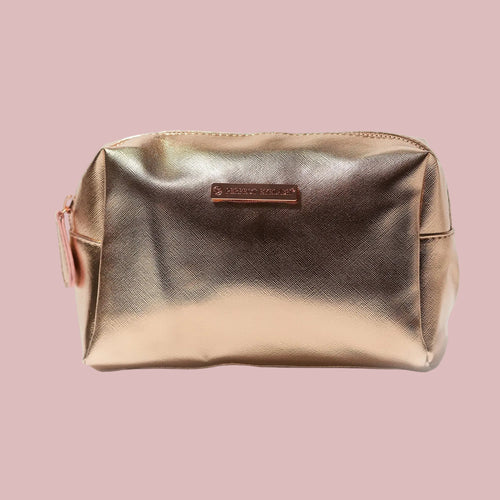 Rose gold make-up bag for beauty essentials and travel